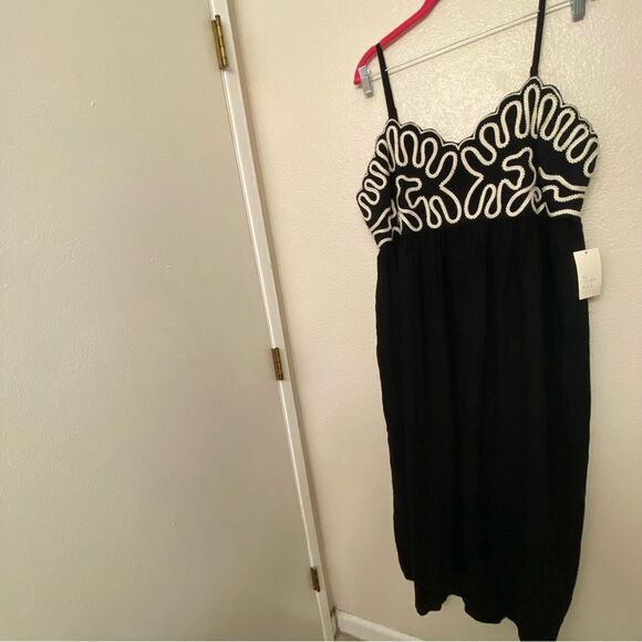 A New Day Crewel Maxi A-Line linen Dress black white embroidery sun dress XXL - Picture 2 of 14